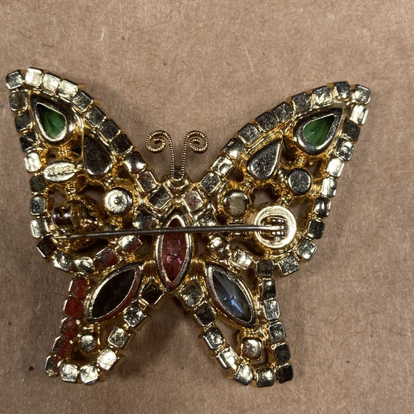 Kramer Multi Color Rhinestone Butterfly Brooch/Pin - Picture 2 of 8